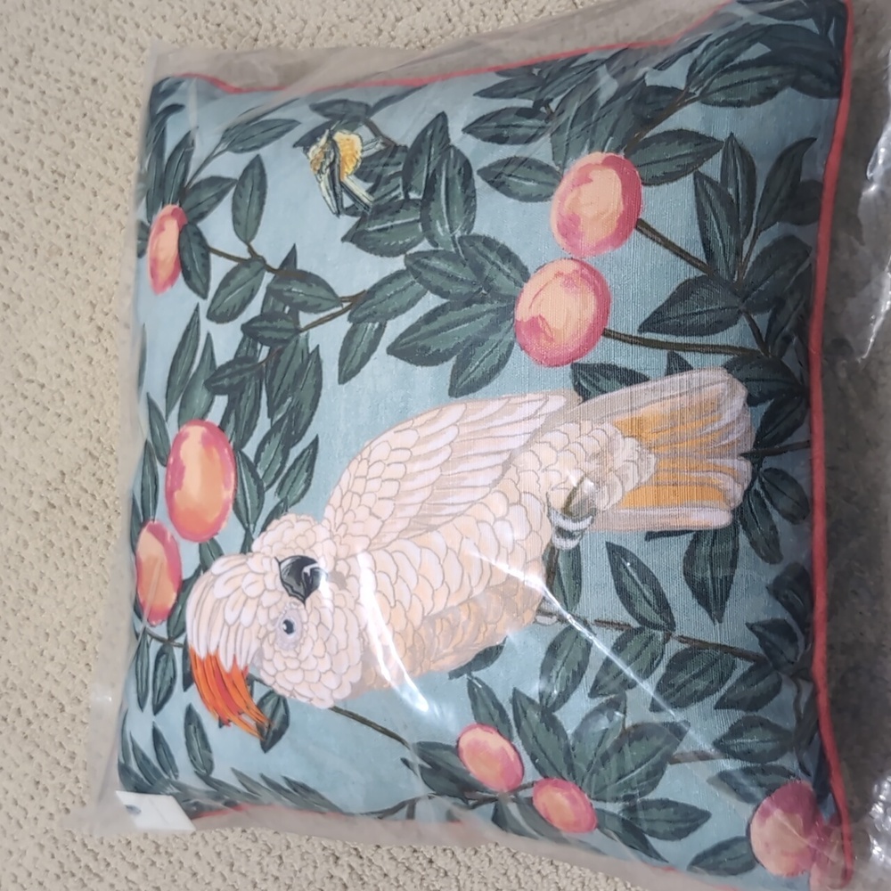 New With Tag Anthropologie Priyanka Printed Linen 18" Square Cushion